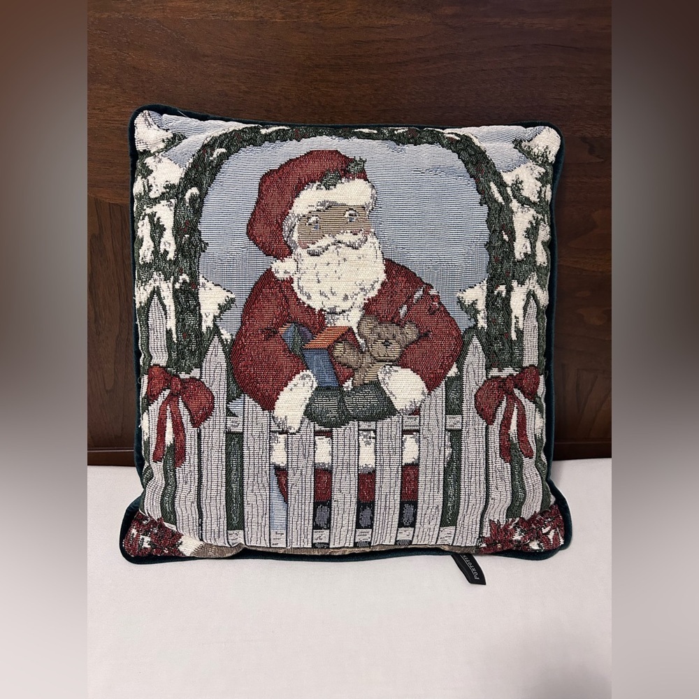 Portofino tapestry velvet Festive Santa Claus Holiday Pillow Christmas xmas